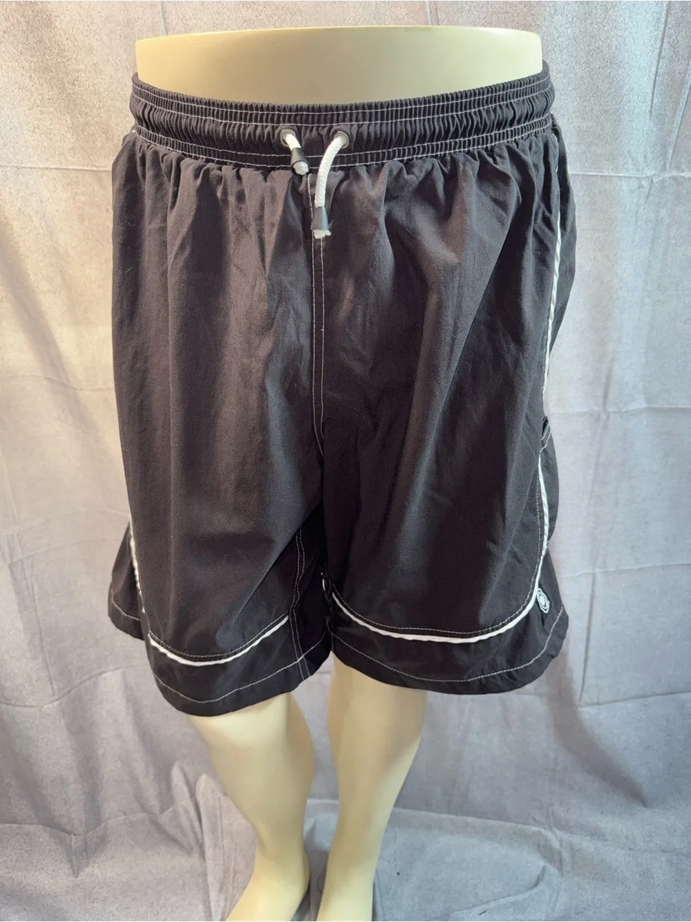 1864-Dirt Design Men's Black Surfing Drawstring Shorts with Contrast Stitching
